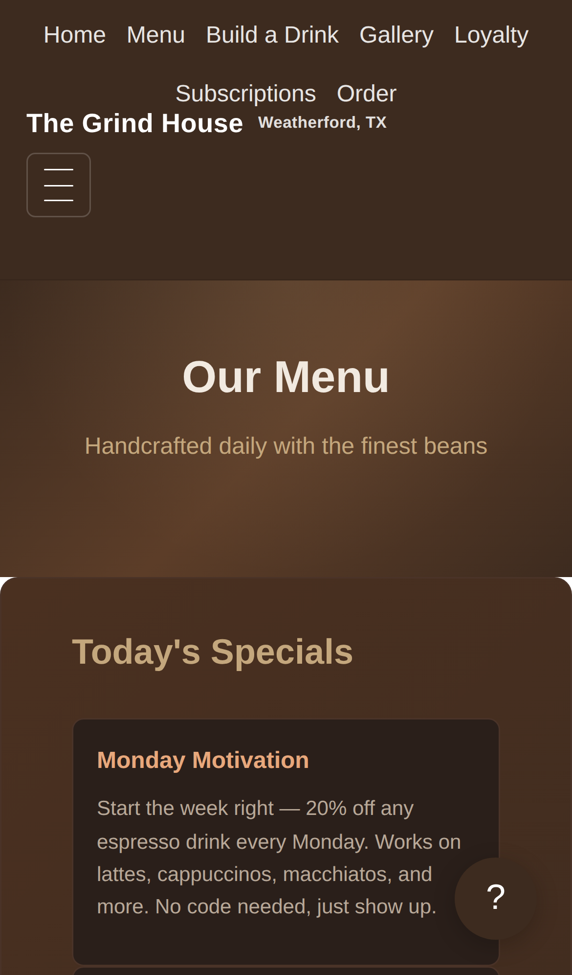 Coffee Shop Demo mobile feature